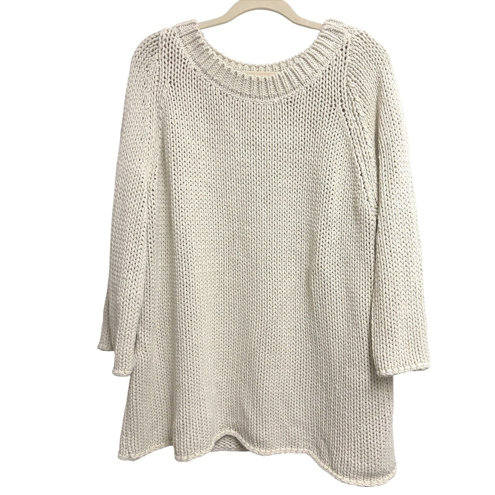Soft Surroundings Chunky Knit Minimalist Ivory Pullover Sweater Cotton Blend L